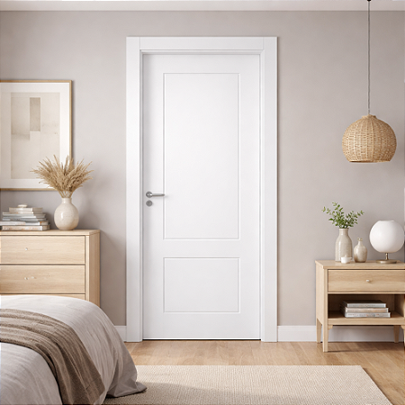 Kit Porta Pronta Friso Clássico Branca Laqueada Uv Batente Regulável de 14 até 19cm com Guarnições 2 Lados Fechadura e Dobradiças