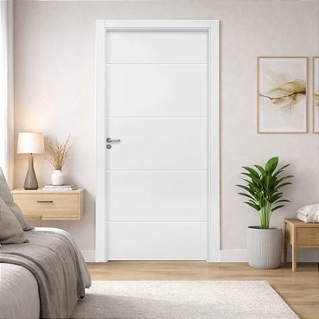 Kit Porta Pronta 4 Frisos Branca Laqueada Uv Batente Regulável de 14 até 19cm com Guarnições 2 Lados Fechadura e Dobradiças