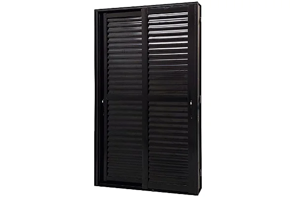 Porta Balcão 3 Folhas Móveis Linha 30 Alumínio Preto com Fechadura - JAP Perfecta Max