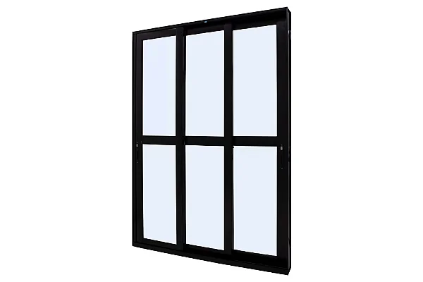 Porta de Correr 3 Folhas Móveis Linha 30 Alumínio Preto com Fechadura - JAP Perfecta Max