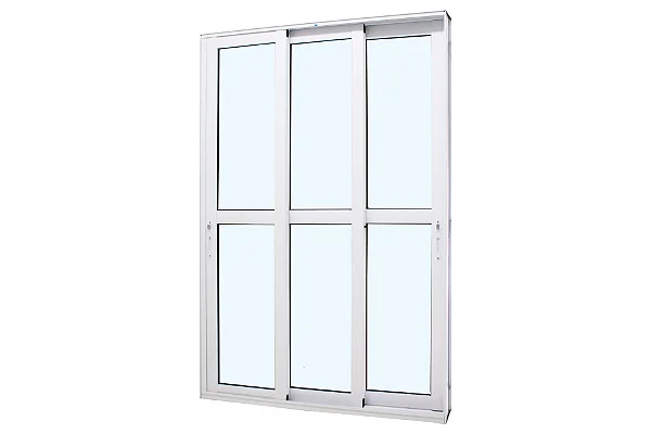 Porta de Correr 3 Folhas Móveis Linha 30 Alumínio Branco com Fechadura - JAP Perfecta Max