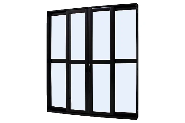 Porta de Correr 4 Folhas Móveis Linha 30 Alumínio Preto com Fechadura - JAP Perfecta Max