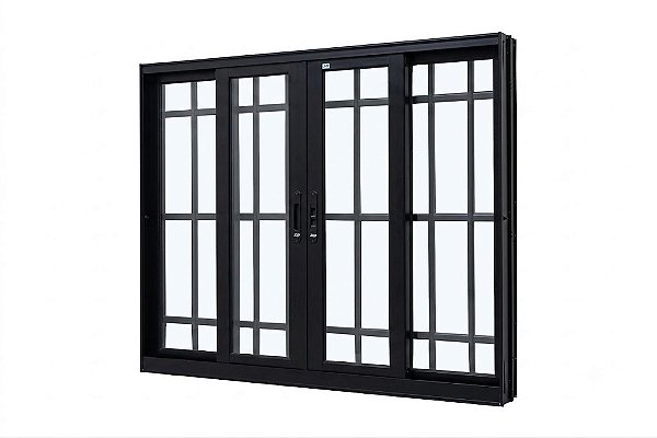 Vitro 4 Folhas Móveis com Grade Linha Super 25 com Grade Alumínio Preto - JAP Perfecta Max