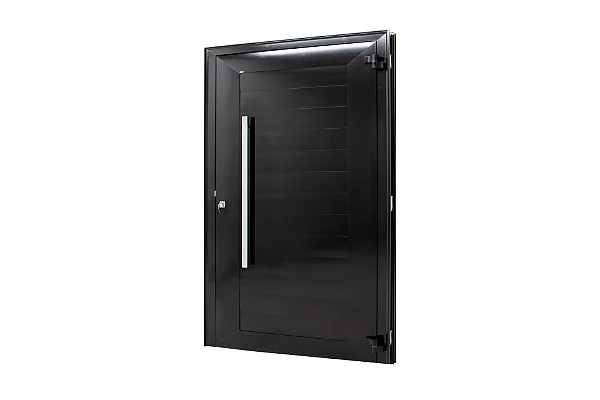 Porta de Giro Lambril com Puxador e Fechadura Rolete Alumínio Preto Linha Super 40 Fascinio JAP