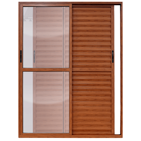 Porta Balcão 3 Folhas Móveis Linha Max 25 Alumínio Amadeirado