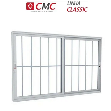 Vitro 2 Folhas Folhas com Grade Linha Classic 25 Alumínio Branco Cmc
