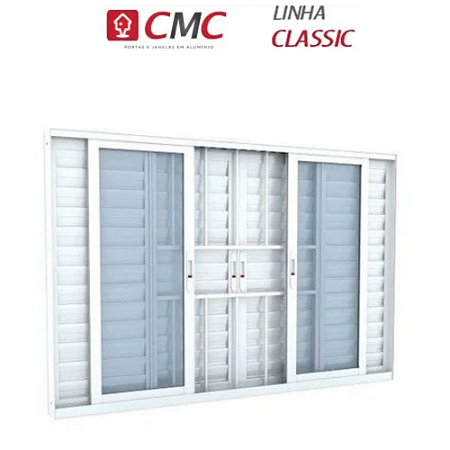 Veneziana 6 Folhas com Grade Linha Classic 25 Alumínio Branco Cmc