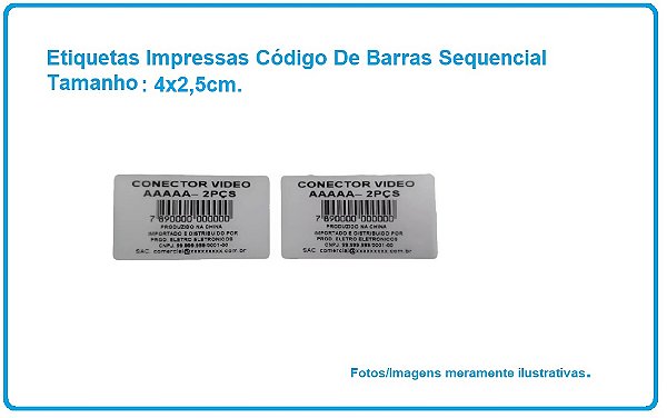 Etiquetas Impressas Código De Barras Sequencial - Tamanho 4x2,5cm - Com 1.000 Etiquetas
