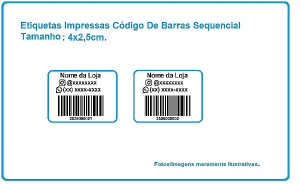 Etiquetas Impressas Código De Barras Sequencial - Tamanho 4x2,5cm - Com 500 Etiquetas