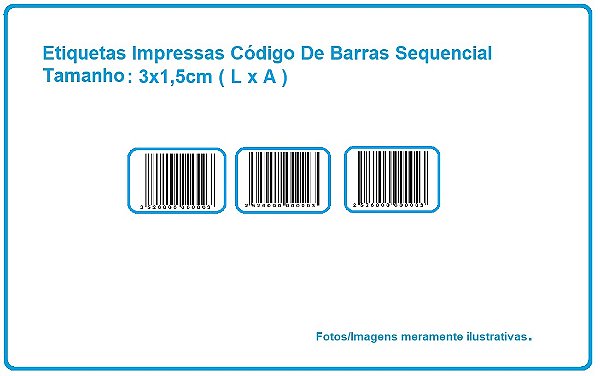 Etiquetas Impressas Código De Barras Sequencial - Tamanho 3x1,5cm - Com 500 Etiquetas