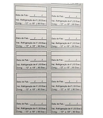 ETIQUETA DE VALIDADE PARA MANUSEIO DE ALIMENTOS / COMIDAS E OUTROS PRODUTOS CONGELADOS, QUANDO ABERTOS OU REEMBALADOS