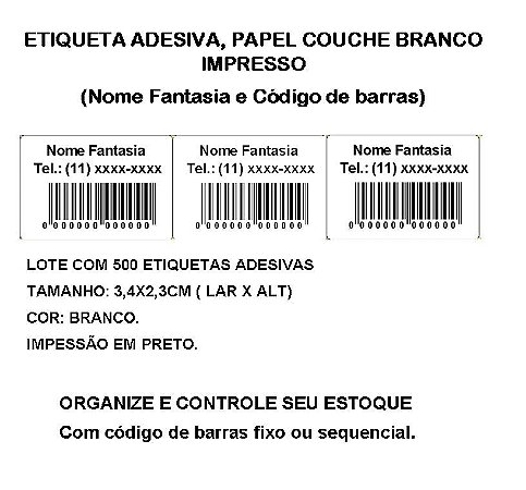 Etiquetas Adesiva Personalizada Impressas Código de Barras ou Sequencial - lote com 500 Etiquetas