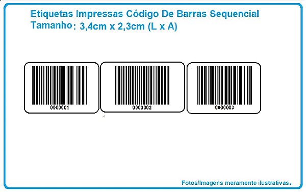 Etiquetas Impressas Código De Barras Sequencial - Tamanho 3,4x1,3cm - Com 500 Etiquetas