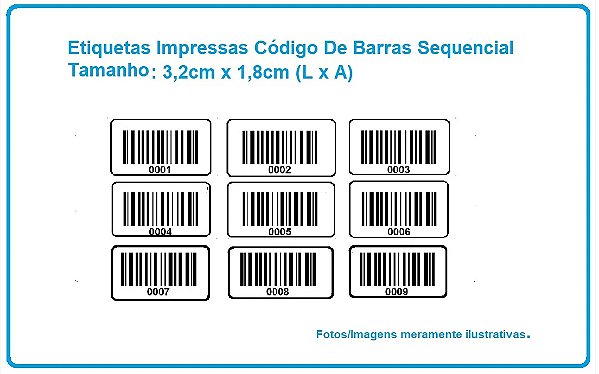 Etiquetas Impressas Código De Barras Sequencial - Tamanho 3,2x1,8cm - Com 500 Etiquetas