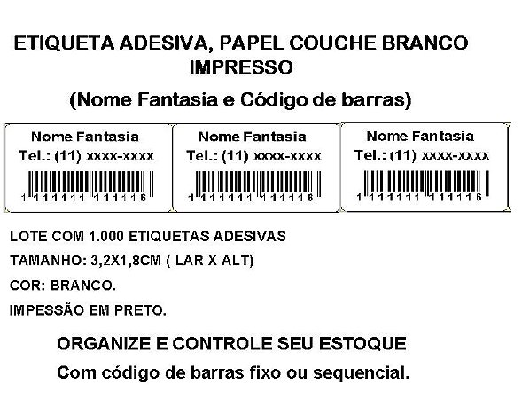 Etiquetas Adesiva Personalizada Impressas Código de Barras ou Sequencial - Com 1.000 Etiquetas