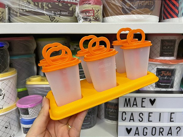 Kit 7 Peças Picolé com Bandeja Transparente e Laranja