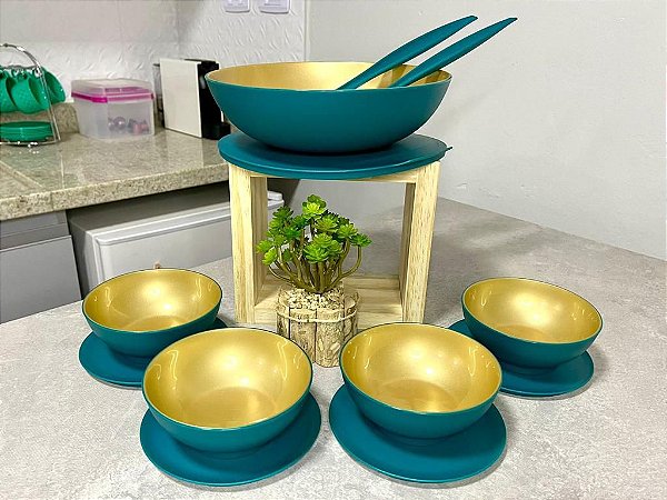 Kit 6 Peças Tigela Allegra Azul e Dourado