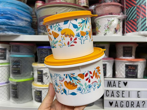 Kit 2 Peças Tupper Caixa Floral Laranja