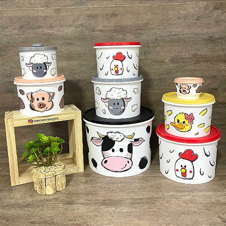 Kit 8 Peças Tupper Caixa Linha Fazendinha