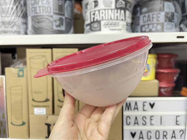 Tigela Maravilhosa 750 ml Transparente Tampa Vermelha