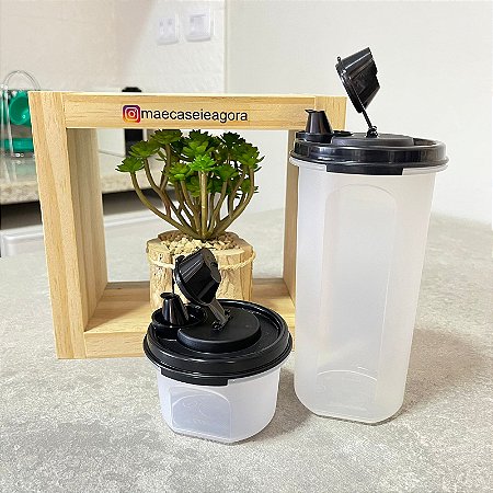 Kit 2 Peças Modular Liquido Transparente com Tampa Preta