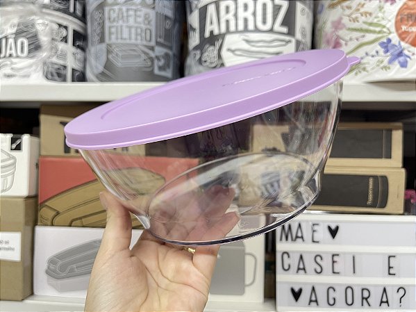 Tigela Clear 2,4 Litros Transparente e Tampa Lilás