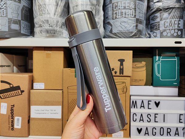 Garrafa Térmica 500ml com Alça Cinza Metalizado