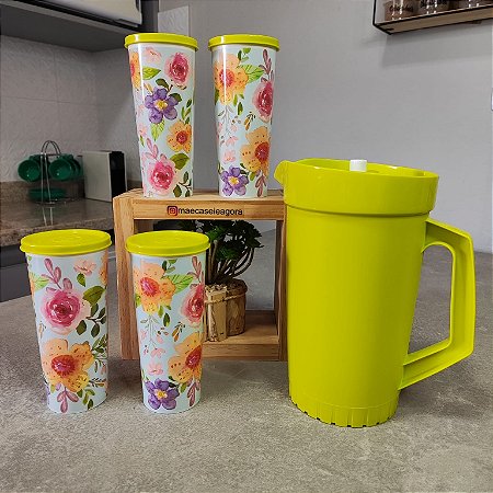 Kit 5 Peças Flores - Jarra e Copos