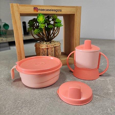 KIt 2 Peças Infantil Salmão - Potinho e Copo