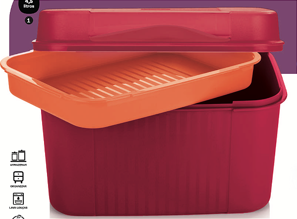 Visual Box Com Bandeja 4,5 Litros Vermelho e Laranja