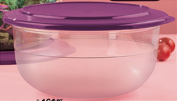 Tigela Cristal Alta 2,1 Litros Transparente com Tampa Roxa