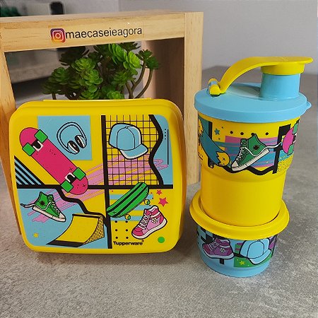 Kit 3 Peças Skate - Porta Sanduíche + Copo + Potinho