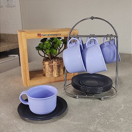 Kit 6 Unid. Xícara com Pires Lilás com Cinza 150 ml