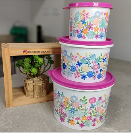 Kit 3 Peças Tupper Caixa Bouquet de Amor