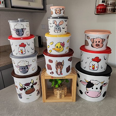 Kit 11 Peças Tupper Caixa Linha Fazendinha