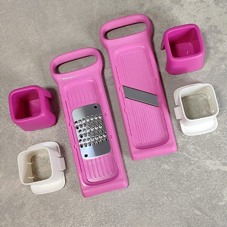 Kit Ralador e Fatiador Super Chef Mini Rosa e Branco