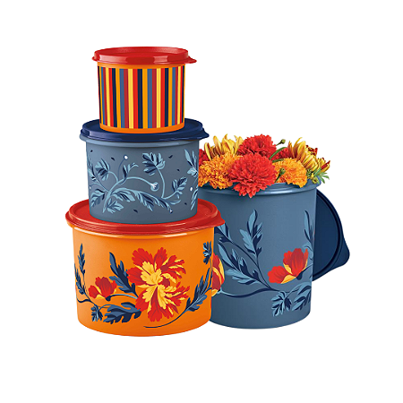 Kit 4 Peças Tupper Caixa Florales