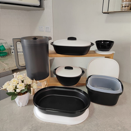 Kit 6 Peças Preparar e Servir Preto e Branco