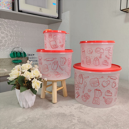 Kit 4 Peças Tupper Caixa Receitas