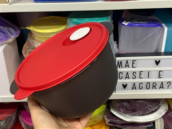 Cristalwave Redonda 2 Litros Preta com Tampa Vermelha