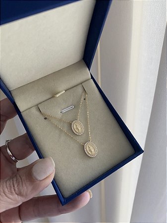 Escapulario Mini Medalha Milagrosa Moissanite Gold