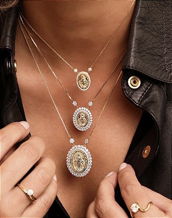 Colar Medalha Milagrosa G Moissanite Gold