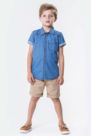 camisa jeans com short masculino