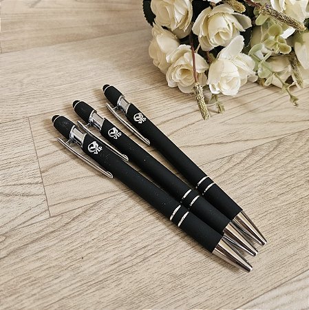 CANETA METAL PRETA EMBORRACHADA COM TOUCH (50 UNIDADES)
