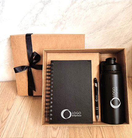 KIT ONBOARDING - AGENDA, CANETA E SQUEEZE ALUMINIO (PEDIDO MINIMO DE 10 UNIDADES)