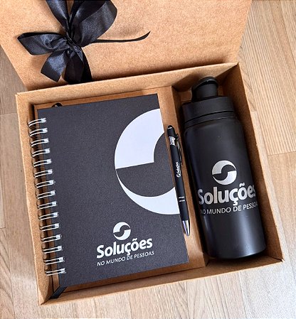 KIT ONBOARDING - AGENDA, CANETA E SQUEEZE ALUMINIO (PEDIDO MINIMO DE 10 UNIDADES)