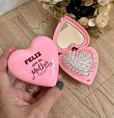 Escova com Espelho Coração (PEDIDO MINIMO 20 UNIDADES)