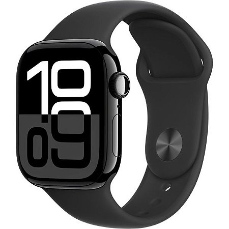 Apple Watch S10 caixa de alumínio em Jet Black e pulseira na cor Black 42 mm
