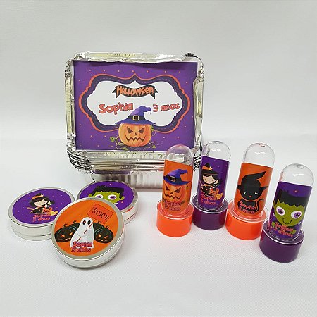 30 Tubetes + 30 Latinhas + 30 Marmitinhas Personalizados - Hallloween