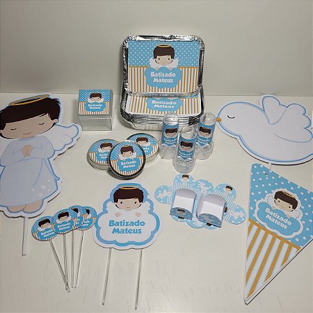 Kit Festa Lembrancinhas Personalizado 230 Pçs - Batizado Menino
